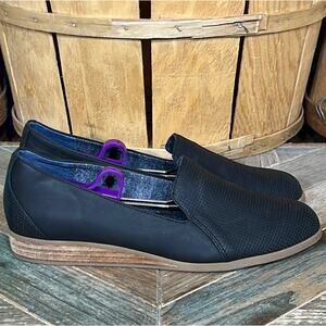 Dr. Scholl’s Dawned Wedge Black Faux Leather Slip-On Loafer Flats Women Size 7.5